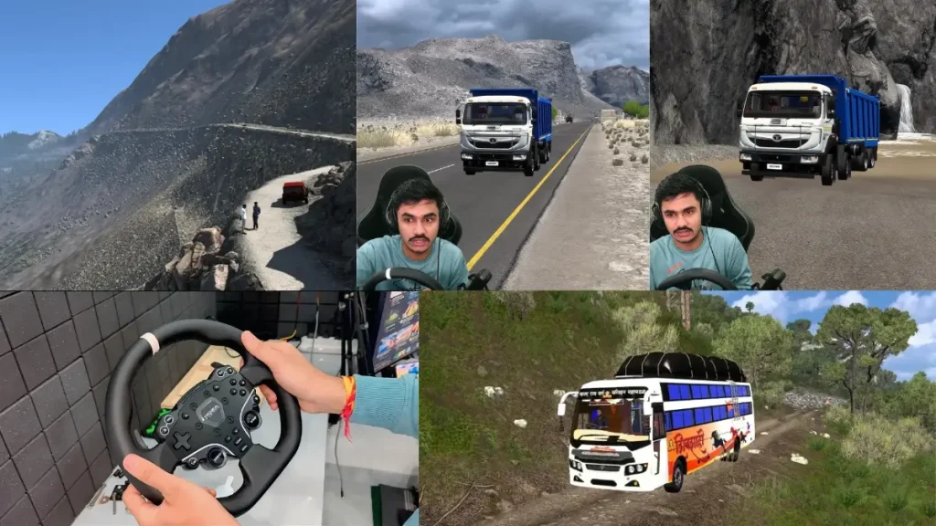 Euro Truck Simulator 2 Pakistan to India route gameplay showing dangerous mountain roads, flooded highways and Tata Signa truck mod