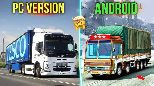 Best Truck Simulator Games for PC and Android comparison showing Euro Truck Simulator 2 vs mobile truck driving simulator gameplay