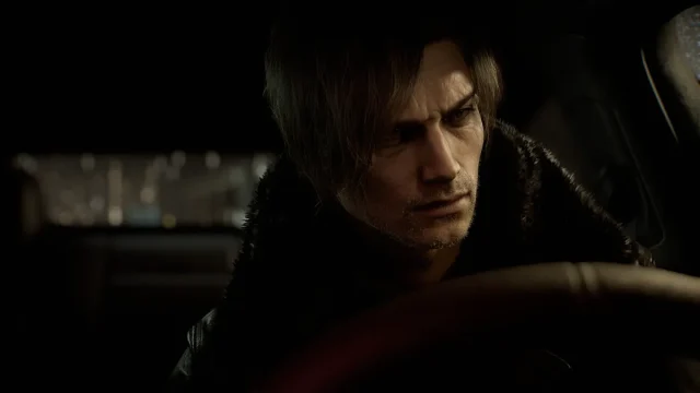 Resident Evil Requiem review scene showing Leon Kennedy in a dark cinematic moment