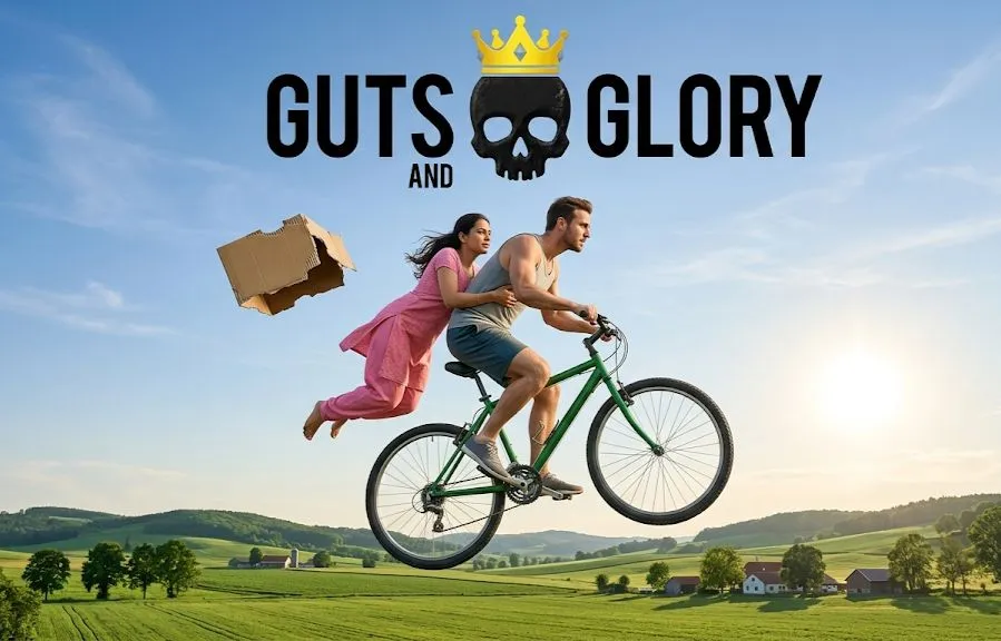 Guts and Glory chaotic obstacle course gameplay with bicycle crash