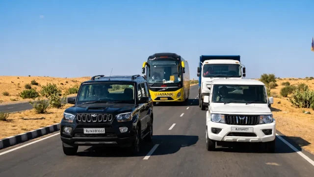 Indian SUV, truck, and bus driving on realistic highway roads in a driving simulator