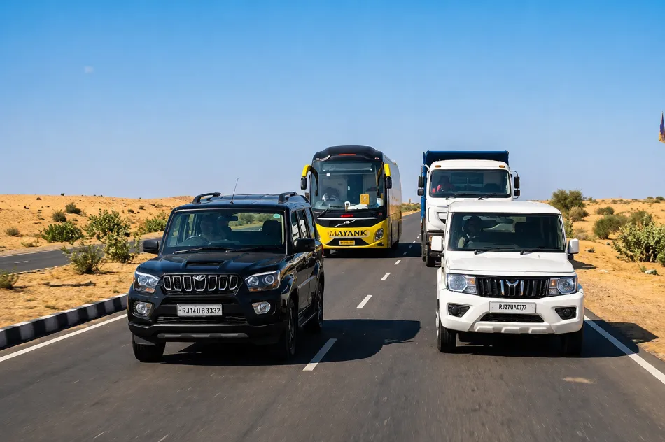 Indian SUV, truck, and bus driving on realistic highway roads in a driving simulator