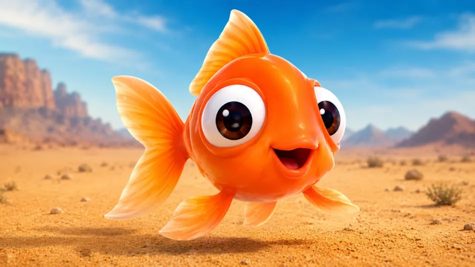 Cute Goldfish from I Am Fish adventure game beginning its journey toward freedom.
